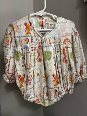 White Sea Life Print Baby Bodysuit